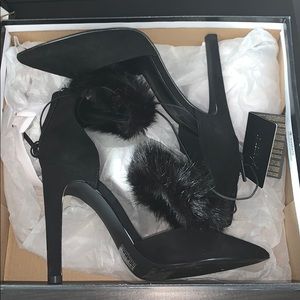 Brand NEW Black Heels with Fur Strap